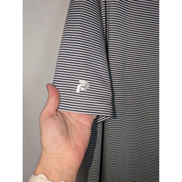 Pwomag Shirt 3XL Men's Blue Striped Short Sleeve Polo Golf Athletic Comfortable - Picture 3 of 6